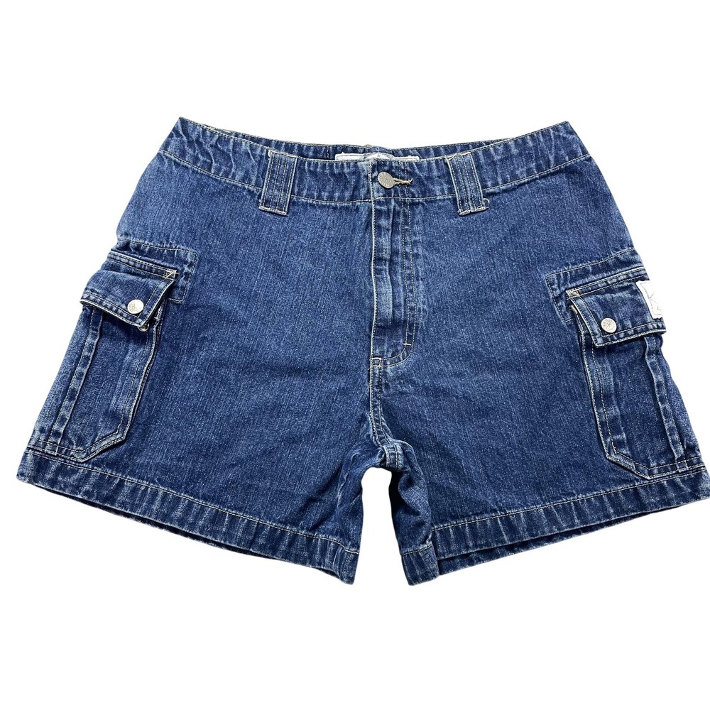 B.U.M. Equipment Shorts Womens Sz 30 Blue Denim Cargo Pockets Summer Casual VTG